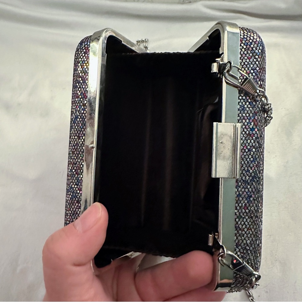 Sparkling Multicolor Clutch Purse with Optional Chain | Rectangular, Glitter - Picture 7 of 8
